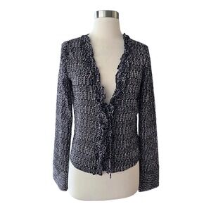 ZARA Blouse Long Sleeves Ruffle Trim Ties at Front Lightweight Jacket Medium NWT